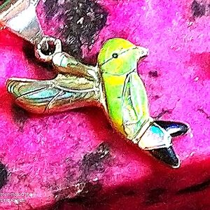 🔥AMERICAN INDIAN  HUMMINGBIRD, MOTHER OF PEARL AND ABALONE, STERLING 18" CHAIN.